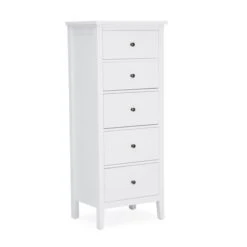 Lynton Tall Small 5 Drawer Chest, White 11 Lynton Tall Small 5 Drawer Chest, White -Furniture Store 1000146579 alt02