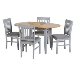 Oxford 4-6 Seater Oval Extendable Dining Table With 4 Chairs, Grey -Furniture Store 1000156231 alt02