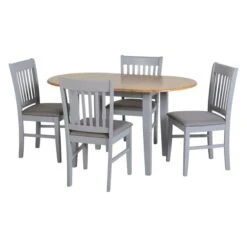 Oxford 4-6 Seater Oval Extendable Dining Table With 4 Chairs, Grey -Furniture Store 1000156231 alt03