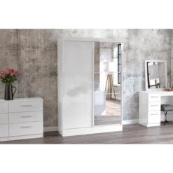 Lynx 132cm Sliding Double Wardrobe, Mirrored -Furniture Store 30303907 alt02