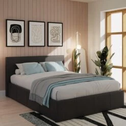 End Lift Ottoman Bed Frame, Faux Leather -Furniture Store 30311235