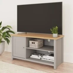 Lancaster Compact TV Unit, Grey And Oak For TVs Up To 42"
