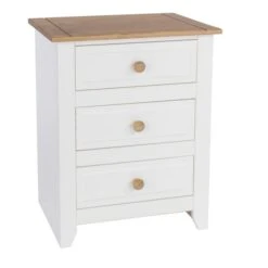 Core Capri 3 Drawer Bedside Table, White & Pine