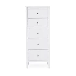 Lynton Tall Small 5 Drawer Chest, White