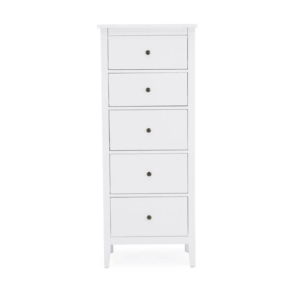 Lynton Tall Small 5 Drawer Chest, White 1 Lynton Tall Small 5 Drawer Chest, White