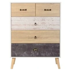 Nordic 5 Drawer Chest, White & Pine