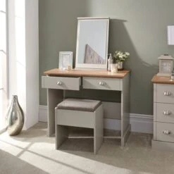 Kendal 2 Drawer Dressing Table Set With Mirror, Grey -Furniture Store 30662664 alt05