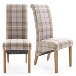 Set Of 2 Chester Dining Chairs, Woven Check Fabric -Furniture Store 30662747