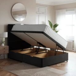 Luxury Side Ottoman Bed Frame, Velvet -Furniture Store 30790291 alt01