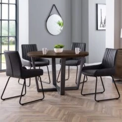 Brooklyn 4 Seater Round Dining Table, Oak -Furniture Store 30794154