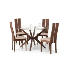 Chelsea 4 Seater Round Glass Top Dining Table With 4 Cayman Chairs