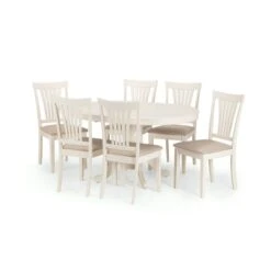 Stanmore 6 Seater Round Dining Table With 6 Chairs, Off White