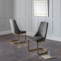 Vittoria Set Of 2 Cantilever Dining Chairs, Velvet