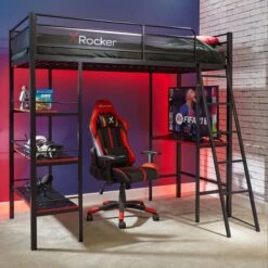 X Rocker Fortress Gaming High Sleeper Bunk Bed With Shelves & Desk