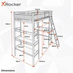 X Rocker Fortress Gaming High Sleeper Bunk Bed With Shelves & Desk -Furniture Store 30796022 alt09