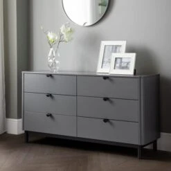 Chloe Wide 6 Drawer Chest, Grey