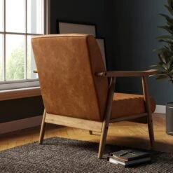 Quinn Tan Faux Leather Wooden Arm Accent Chair -Furniture Store 30817526 alt02