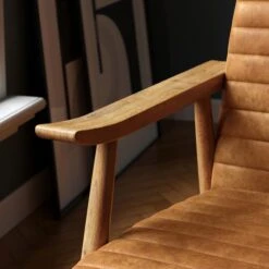 Quinn Tan Faux Leather Wooden Arm Accent Chair -Furniture Store 30817526 alt04