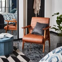 Quinn Tan Faux Leather Wooden Arm Accent Chair -Furniture Store 30817526 alt07