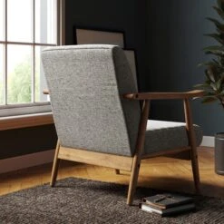 Quinn Grey Textured Weave Wooden Arm Accent Chair -Furniture Store 30817527 alt02