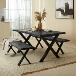 Ezra 6 Seater Rectangular Dining Table With 2 Benches -Furniture Store 30857949