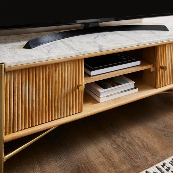 Alina Fluted Wide TV Unit, Mango Wood Fo TVs Up To 60" 3 Alina Fluted Wide TV Unit, Mango Wood Fo TVs Up To 60" - Image 3
