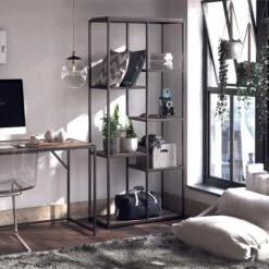 Quincy 5 Shelf Bookcase, Weathered Oak 10 Quincy 5 Shelf Bookcase, Weathered Oak -Furniture Store 30860052 alt02