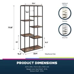 Quincy 5 Shelf Bookcase, Weathered Oak 15 Quincy 5 Shelf Bookcase, Weathered Oak -Furniture Store 30860052 alt09