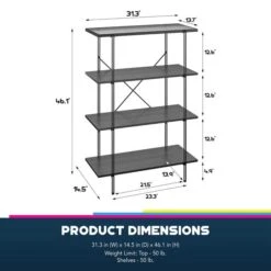 Wainwright 4 Shelf Bookcase, Black Oak -Furniture Store 30860055 alt09