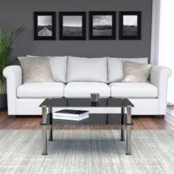 AVF Large Coffee Table, Black Glass With Chrome Legs -Furniture Store 30861059 alt03