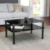 AVF Large Coffee Table, Black Glass With Black Legs