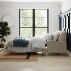 Beatrice Buttoned Luna Fabric Natural 3 Seater Double Sofa Bed -Furniture Store 30864247 alt02