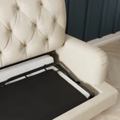 Beatrice Buttoned Luna Fabric Natural 3 Seater Double Sofa Bed -Furniture Store 30864247 alt04