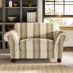 Angus Striped Linen Snuggle Chair -Furniture Store 30869751