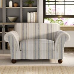 Angus Striped Linen Snuggle Chair -Furniture Store 30869752