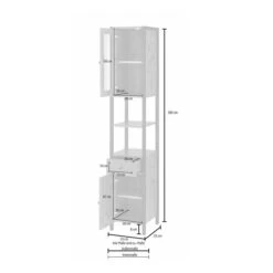 Colton Concrete Effect Tallboy Storage Unit With Mirrored Door -Furniture Store 30869873 alt09