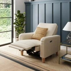 Beatrice Luna Fabric Power Recliner Armchair, Natural -Furniture Store 30869982 alt02