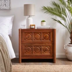 Theodore 2 Drawer Wide Bedside Table, Mango Wood -Furniture Store 30872715