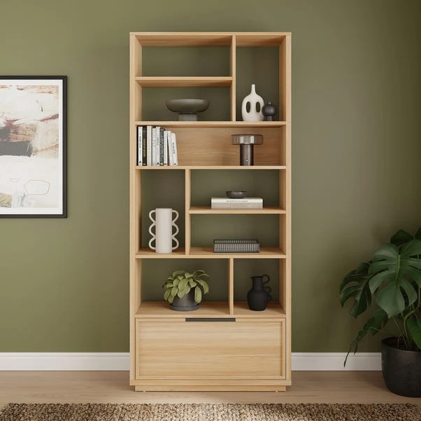 Hardy Slim Bookcase With Drawer, Oak Effect 1 Hardy Slim Bookcase With Drawer, Oak Effect