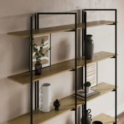 Ramson Tall And Wide Shelving Unit, Oak And Black -Furniture Store 30878042 alt02