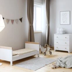 Little Acorns Classic Oak Effect Cot Bed And 3 Drawer Chest Nursery Set -Furniture Store 30892457 alt06