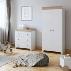 Little Acorns Classic Oak Effect 3 Drawer Chest And Wardrobe Nursery Set -Furniture Store 30892458