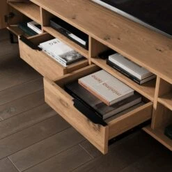 Reynolds Extra Wide TV Unit For TVs Up To 80", Rustic Oak Effect -Furniture Store 30901016 alt02