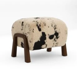 Curved Cow Fur Wooden Accent Stool -Furniture Store 30902104 alt02