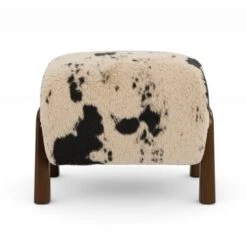 Curved Cow Fur Wooden Accent Stool -Furniture Store 30902104 alt03