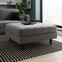 Zoe Square Velvet Footstool With Storage -Furniture Store 30904057