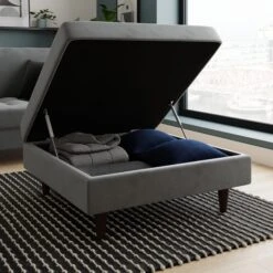 Zoe Square Velvet Footstool With Storage -Furniture Store 30904057 alt01