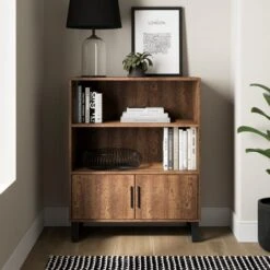 Freddie Low Bookcase, Rustic Wood Effect