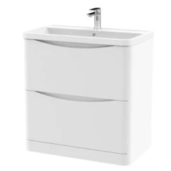 Lunar Floor Standing 2 Drawer Vanity Unit With Polymarble Basin -Furniture Store 30910243