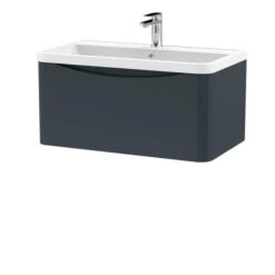 Lunar Wall Mounted 1 Drawer Vanity Unit With Polymarble Basin